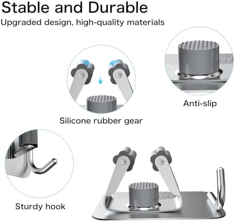 nacena 4 Pack No Drill Self Adhesive Broom Mop Holder Wall Mount with Hooks, Heavy Duty Stainless Steel Organizer for Kitchen Bathroom Garage Storage,Silver - Image 6