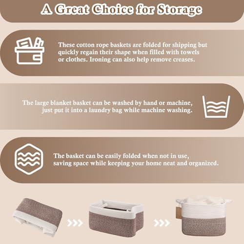 Goodpick Woven Rope Storage Basket for Shelves, Rectangle, Brown - Image 7
