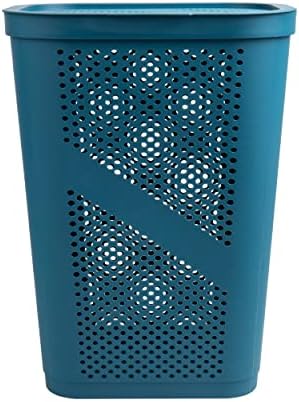 Mind Reader Slim Laundry Hamper with Lid, 60L Clothes Basket, Ventilated Plastic, Blue - Image 5