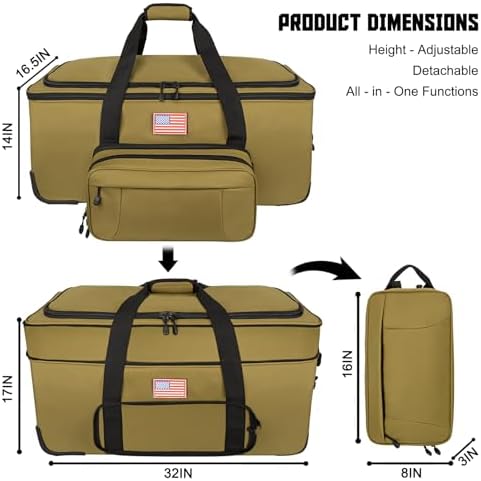 150L Large Rolling Duffle Bag with Wheels, Heavy Duty 32'' Tri-Wheel Gear Hauler for Camping,Moving Sports Equipment,Military & Airline Checked Bag Approved,Khaki - Image 3