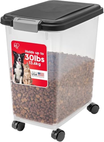 IRIS USA Airtight Pet Food Storage Rolling Container, 30 lb Capacity, Black by IRISUSA