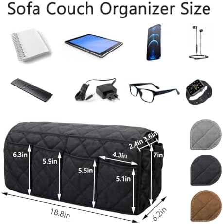 Sofa Armrest Organizer Non-Slip Arm Chair Bedside Caddy Storage Organizer for Recliner Couch with 14 Pockets for Cell Phone TV Remote Control Magazines (Black) - Image 2