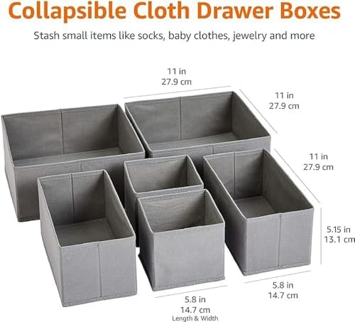 Amazon Basics Cloth Drawer Storage Organizer Boxes for Socks, Underwear and Baby Items Gray (Pack of 60) - Image 2