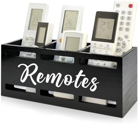 Wood Black TV Remote Organizer Wall Mount Remote Control Holders for Table by Hilislog