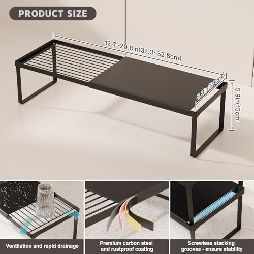 Magheo Expandable Cabinet Shelf Organizer, 1 Pack Stackable Kitchen Counter Shelf Riser, Metal Spice Rack Heavy Duty Countertop Organizer Storage for Kitchen, Pantry, Cupboard, Rv (5.9in Height,Black) - Image 6