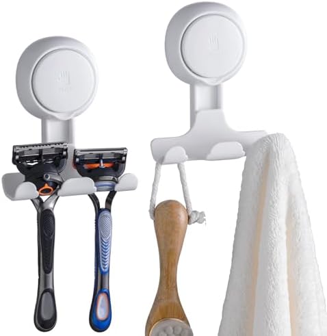 TAILI No Drill Powerful Suction Cup Razor Holder for Shower 2 Pack, White by TAILI