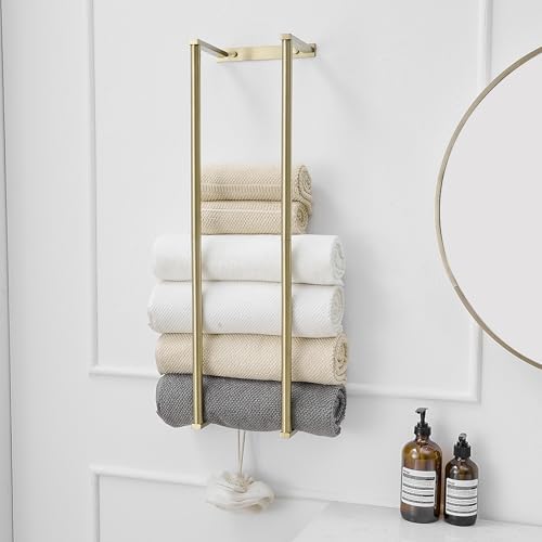 BWE Brushed Gold Towel Racks for Bathroom 28" Towel Holder for Rolled Towel by BWE