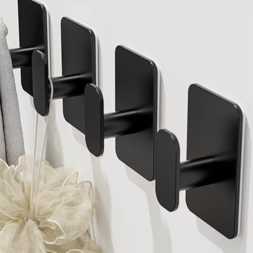 Large Heavy Duty Wall Hooks - 26lb Max, Stainless Steel Adhesive Towel Hooks for Hanging Towel, Coat, Robe, Hat, Sticky Towel Holder for Wall Mount in Bathroom, Shower, Kitchen (Black, 4 Pack) - Image 4