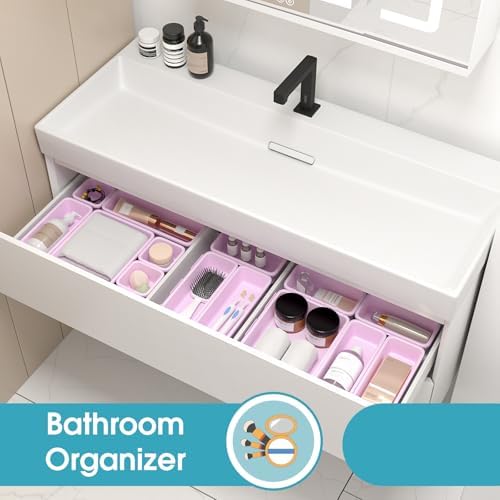 StoreHappily 10 PCS Drawer Organizer Set, 4 Size Makeup Drawer Divider Organizer With Non-Slip Pads, Interlocking Plastic Storage Bins for Office,Jewelry Vanity,Gadgets, Bathroom,Kitchen, Purple - Image 7