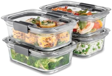 Rubbermaid Brilliance Glass Food Storage Containers, 3.2 Cup, Set of 4, BPA-Free, Leak-Proof, Clear by Rubbermaid