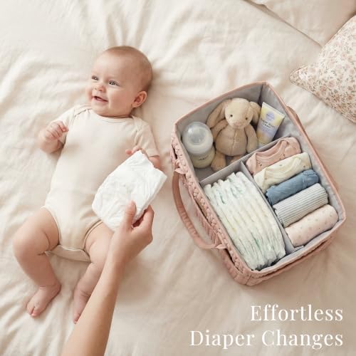 Konssy Baby Diaper Caddy Organizer, Braided Quilted Design with PU Handles - Image 3