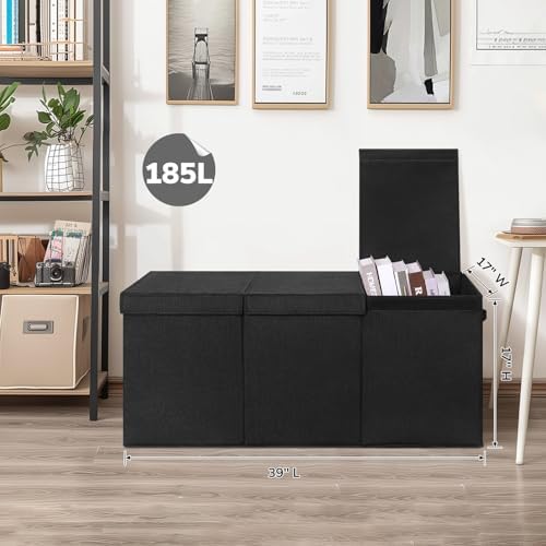 INDRESSME 185L Collapsible Toy Storage Box with Lid, Black - Image 4