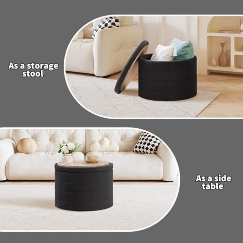 PINPLUS Large Round Folding Storage Ottoman, Dark Grey Boucle Footstool - Image 5