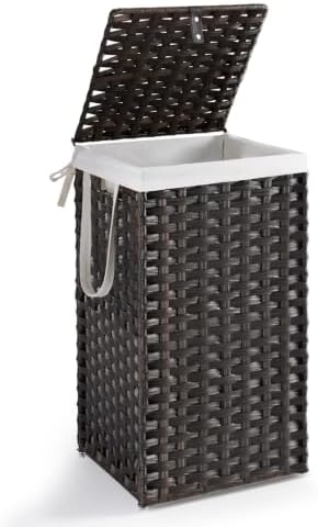 DUMOS Laundry Basket with Lid, 65L Wicker Laundry Hampers, Chestnut Brown by DumosLifestyle