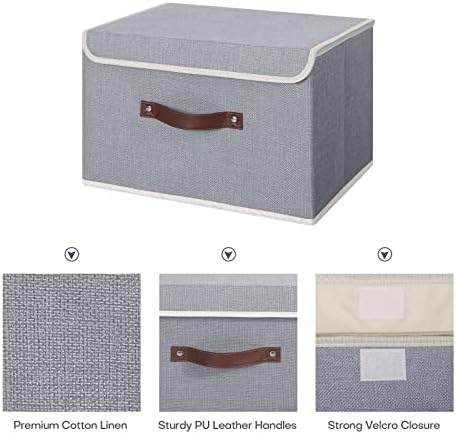 ANMINY Fabric Storage Box Bins with Lids, Gray, 15"x10"x10", 2 Pack - Image 3