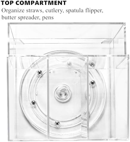 Cididu Acrylic Utensil Holder 360 Rotating, 2 Tier Silverware Organizer with Napkin Storage, Space Saving Countertop Caddy for Kitchen Table, Party, Holds Forks, Spoons, Knives, Napkins, 6.7''x7.8'' - Image 3