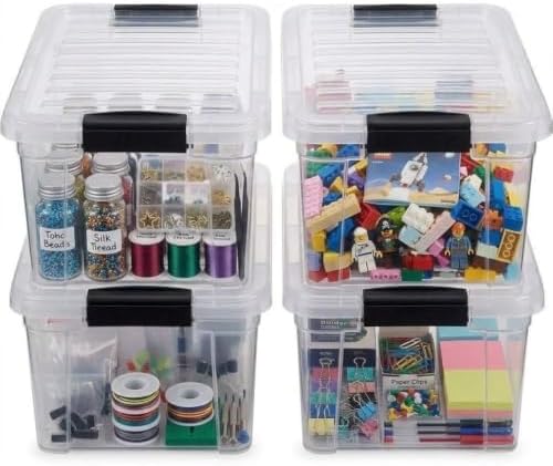 Superio 6.6 Quart Clear Plastic Storage Boxes with Lids, Stackable Organizer Containers, BPA-Free Storage Bins for Home, Office, School & Dorm, 4 Pack by Superio
