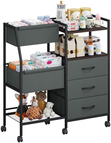Somdot Baby Diaper Caddy Organizer, 3-Tier Rolling Cart with Drawers by Somdot