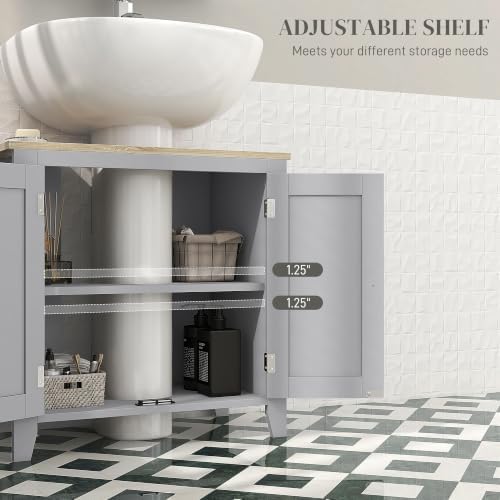 kleankin Pedestal Sink Storage Cabinet Under Sink Cabinet U-Shape Gray - Image 6