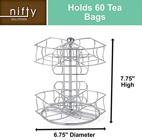 Nifty Tea Bag Spinning Carousel – 6 Compartments, Up to 60 Tea Bags Storage, Spins 360-Degrees, Lazy Susan Platform, Modern Chrome Design, Home or Office Kitchen Counter Organizer - Image 3