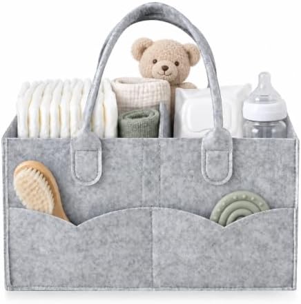 PandaEar Baby Diaper Caddy Organizer, Portable Diaper Holder Organizer Nursery Storage Basket for Wipes & baby stuff, Collapsible Baby Organizer with Divided Design (Grey) by PandaEar