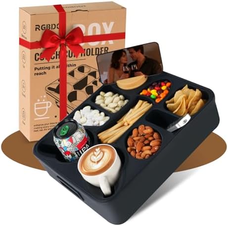 Couch Cup Holder Tray Dual Cup Silicone Organizer – Waterproof Anti-Slip Snack & Drink Tray for Sofa, Bed, Car & Camping, Dishwasher Safe Funny Gift by Unknown