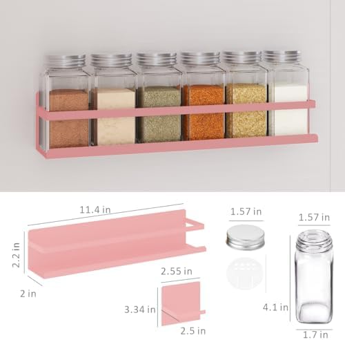 Magnetic Spice Rack with Jars Magnetic Spice Rack for Refrigerator 24 Spice Jars with Label Magnetic Shelves for Fridge 4 Pack Pink - Image 3