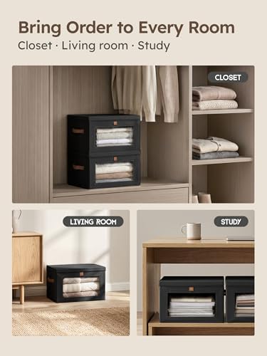Homsorout Medium Fabric Storage Bins - Closet Shelf Organizer with Open Window, 2 Pack Closet Baskets for Shelves, Stackable Decorative Boxes for Home, Dorm, Black, 13.7" x 9.8” x 9.8" - Image 6