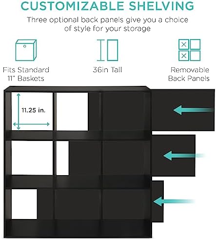 Best Choice Products 9-Cube Storage Organizer, 11in Shelf Opening, Bookcase, Display Shelf, Customizable w/ 3 Removable Back Panels - Black - Image 4