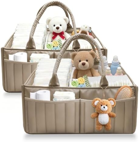 2-Pack Baby Diaper Caddy Organizer,Portable Large Capacity Nursery Storage Basket,Multifunctional Nursery Diaper Holder,Capacity Waterproof Storage Bin for Infant Diapers,Gift for Baby Shower,khaki by Pkulater