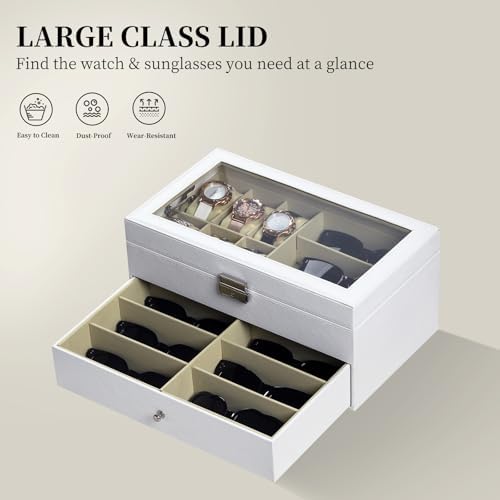 AUTOARK Leather 6 Watch Box & 9 Eyeglasses Storage Case,White,AW-131 - Image 5