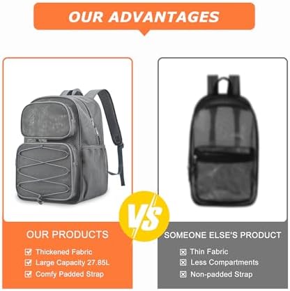 Bagenius Heavy Duty Mesh Backpack, 30L See Through Large Capacity Beach Bag - Image 4