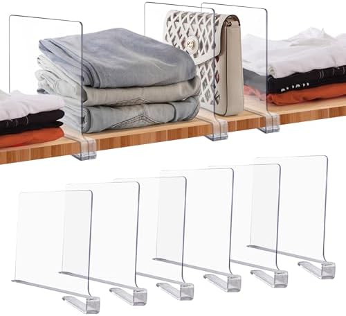 Clear Acrylic Shelf Dividers for Closets Organizer & Storage,6 Pack by JOY+DECOR