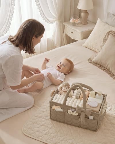 Blissful Diary Baby Diaper Caddy Organizer, Heart-Quilted, Brown - Image 6