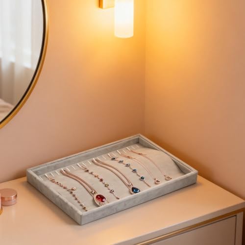 Stratalife 20 Hooks Velvet Necklace Organizer Tray, 13.8" x 9.4" x 1.2" - Image 4
