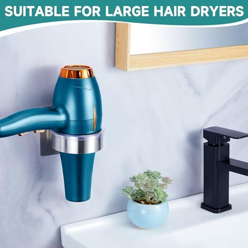 Hair Dryer Holder Wall Mount, Blow Dryer Holder Wall, Adhesive Hair Dryer Hanger, Blow Dryer Organizer, Hair Tools Organizer for Bathroom Salon Barber Shop Hotel (Silver) - Image 2
