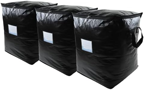 3 Pack 91L Storage Bags for Clothes, Moving Bags Heavy Duty Extra Large with Reinforced Handle, Storage Containers for Organizing Bedding, Blanket, Sheets, Pillows, Toys, Christmas Decorations by GONGKANGYUAN