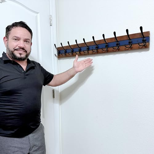 SKOLOO Rustic Coat Rack Wall Mount- 38-1/8" Long Coat Hooks for Wall with 10 Triple Hooks for Hanging Coats, Hats or Tools, Western National Parks Collection, Wood Brown & Blue, Pack of 2 - Image 4