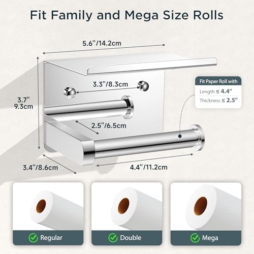 FORIOUS Toilet Paper Holder with Shelf, Adhesive or Screw, Commercial - Image 7