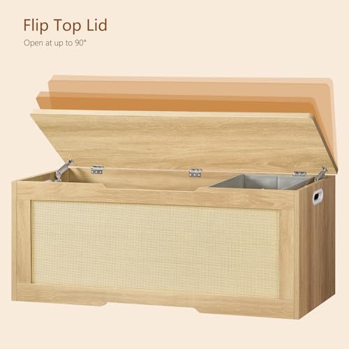 usikey 47.2" Large Storage Chest with Fabric Drawer, Toy Box with Safety Hinges, Extra Wide Storage Bench for Bedroom, Living Room, Entryway, Supports 300 lb - Image 6