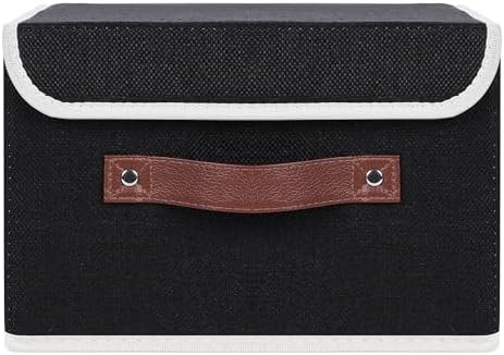 ANMINY Fabric Storage Box Bins with Lids, Black, 10"x8"x7" - Image 2