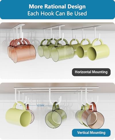 3 Pack Mug Hooks Under Cabinet with 9 Hooks for Displaying Mugs, White - Image 5