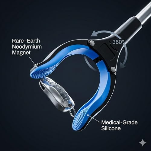 Grabber Reacher Tool - 32” Extra Long Foldable Gripper and Reaching Tool - Heavy Duty Pick Up Stick Grabbers for Seniors, Trash, Surgery Recovery Must Haves Gifts (Black Blue) - Image 3