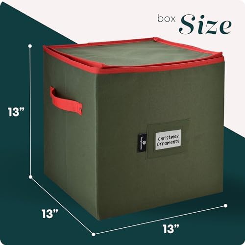 Handy Laundry, Christmas Ornament Storage, Stores up to 64 Holiday Ornament, Adjustable Dividers, Zippered Top, Two Handles Attractive Storage Box Keeps Decorations Clean & Dry for Next Season, Green - Image 5