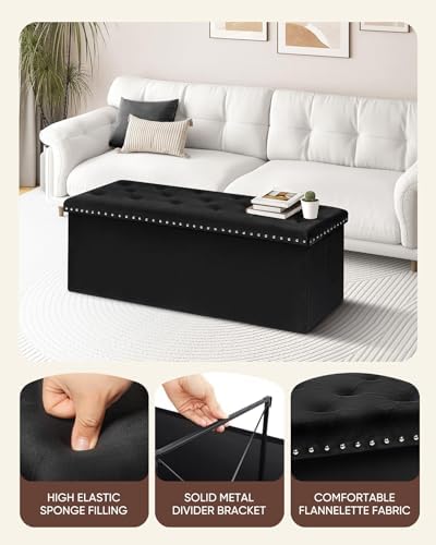 B FSOBEIIALEO Storage Ottoman Bench, 43" Velvet Ottoman with Storage, Black - Image 5
