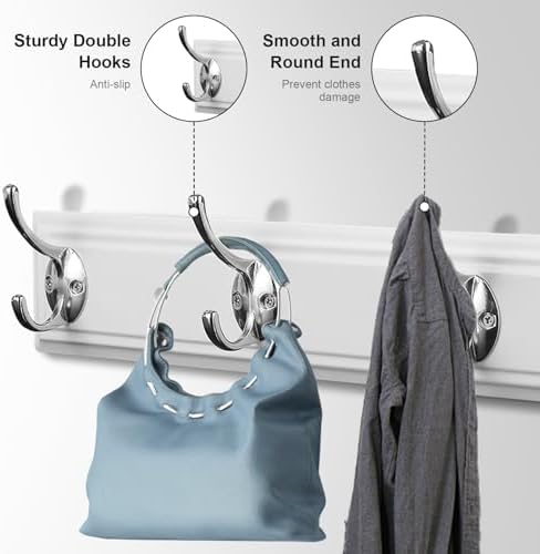 Coat Rack Wall Mounted White, 17" Wooden Modern Wall Coat Hanger with 4 Hooks, Heavy Duty Zinc Alloy Wall Hook Rack for Hanging Coats, Keys, Bags, Great Touch for Bedroom Bathroom Kitchen - Image 5