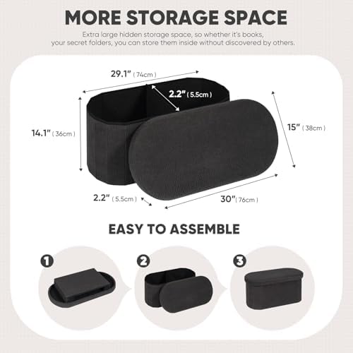 B FSOBEIIALEO 30" Folding Ottoman with Storage for Living Room, Dark Grey - Image 3
