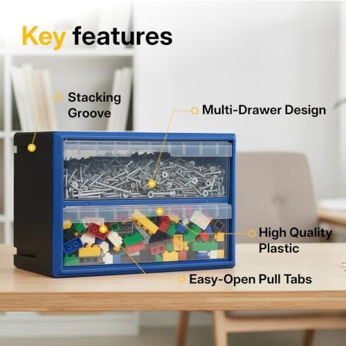NORTHSKY Stackable Parts Organizer & Storage Cabinet with 2-Drawer, Clear Hardware Tool Box with Transparent Bins, Durable Plastic Component Case for Screws, Beads, Nuts, and Craft Supplies - Image 4
