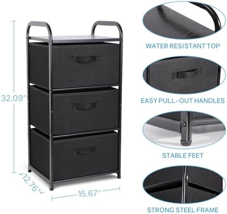 MAX Houser Dresser Storage with 3 Fabric Drawers, Black - Image 3