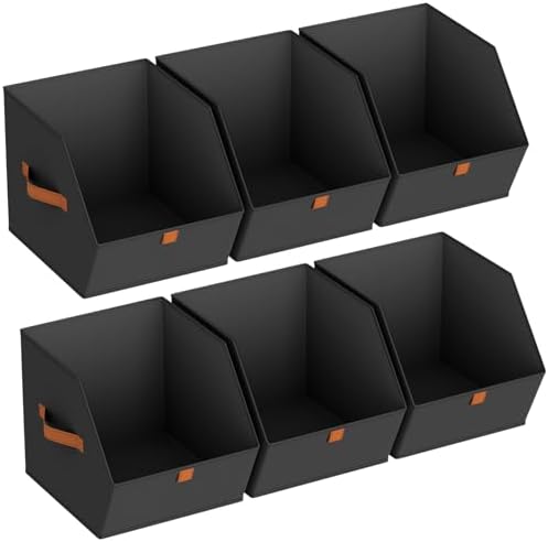 Homsorout Fabric Closet Storage Cubes - 6 Pack Square Storage Bins with Dual Handles for Clothes, Towels, Toys, Cube Storage Organizers for Bedroom, Nursery, Shelves, Closet, Small Spaces, Black by Homsorout